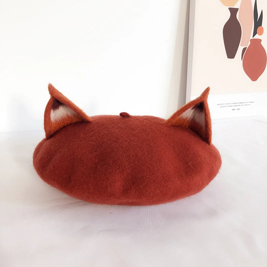 Fox Ear Wool French Beret Hat