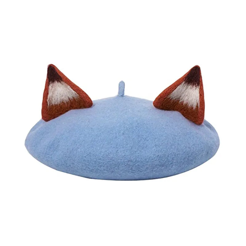 Fox Ear Wool French Beret Hat