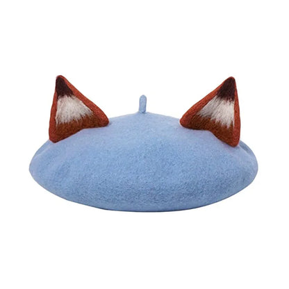 Fox Ear Wool French Beret Hat