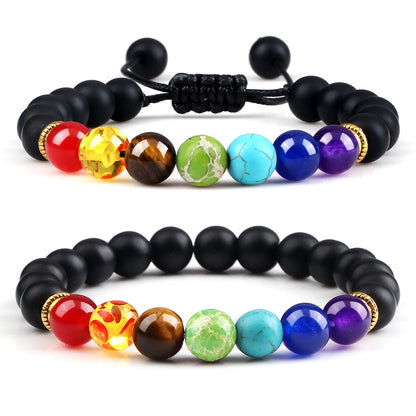 2Pcs Set - 7 Chakra Natural Stone Beaded Bracelets