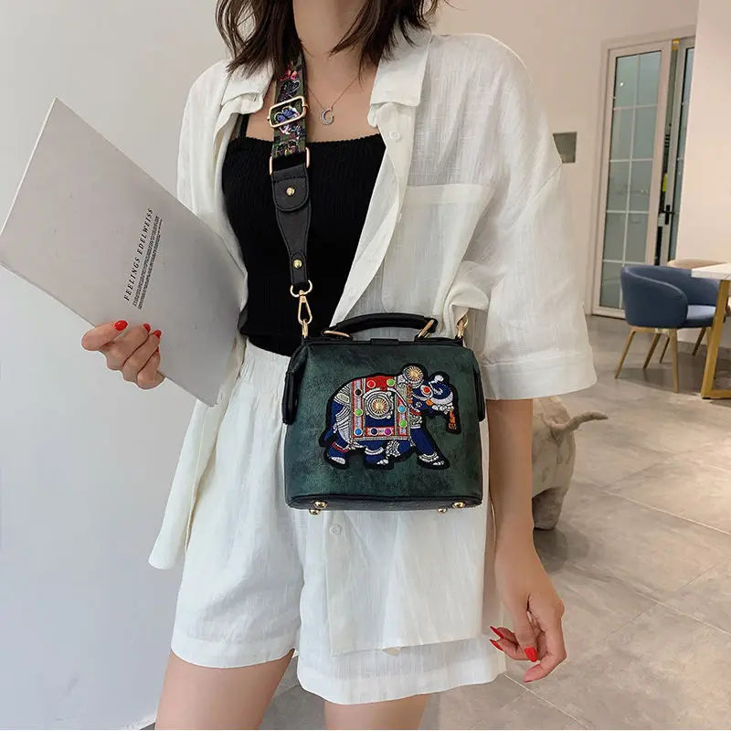 Elephant Embroidered Crossbody Bag