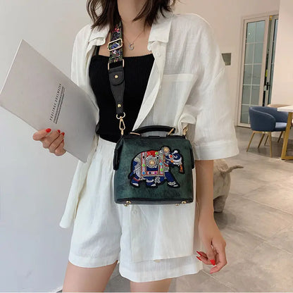Elephant Embroidered Crossbody Bag