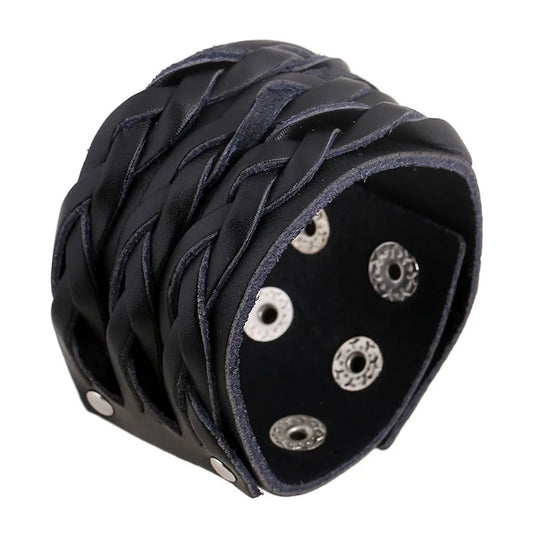 Fashion Wide Genuine Leather Plaited Bracelet