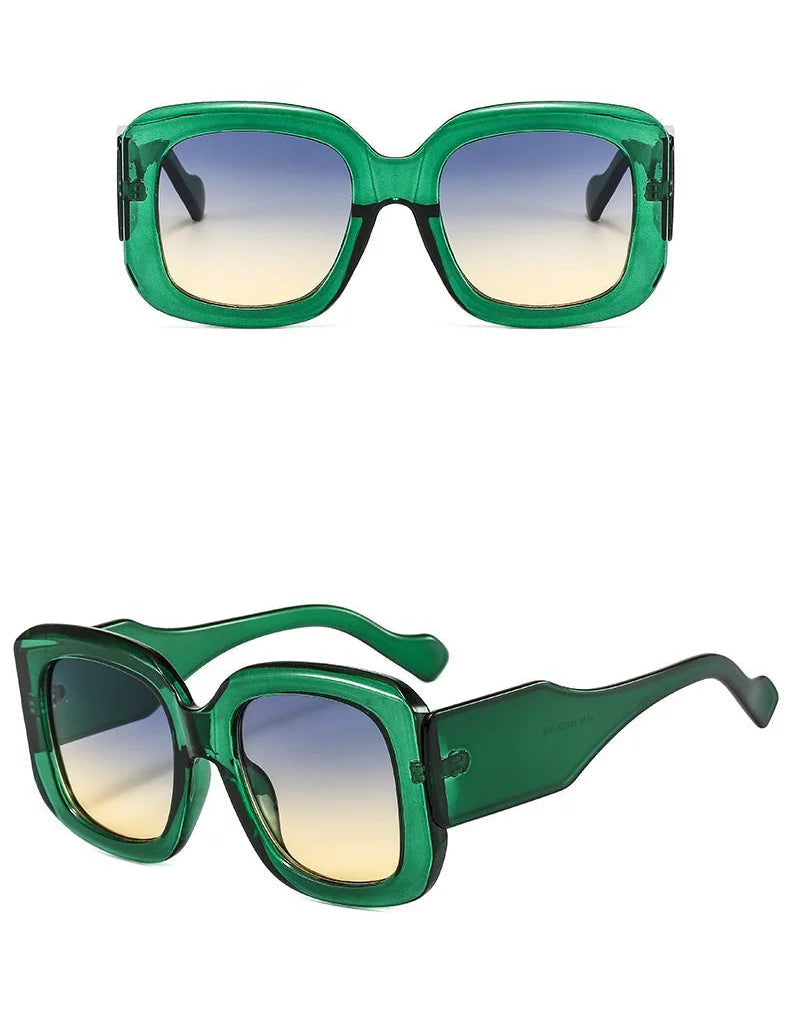Green sunglasses with gradient lenses on a white background