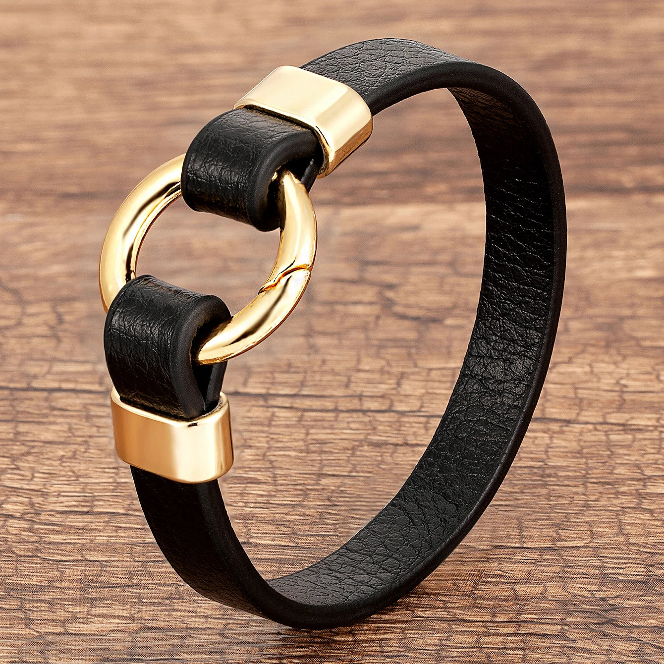 Genuine Leather Bracelet with Round Spring Clasp