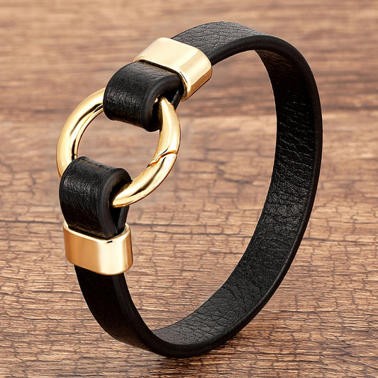 Genuine Leather Bracelet with Round Spring Clasp