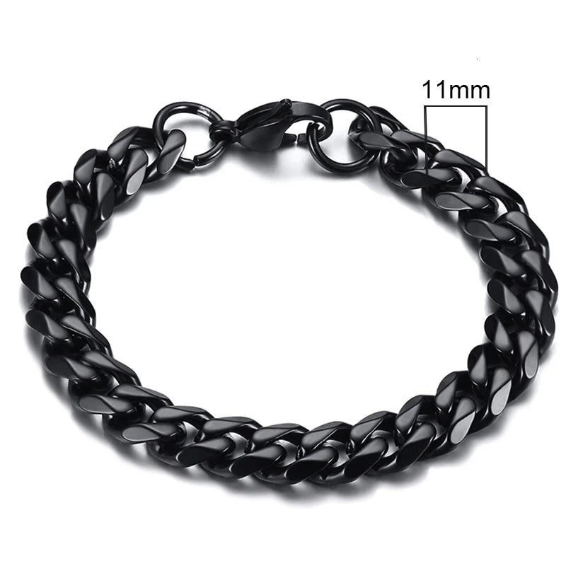 Curb Link Chain Stainless Steel Bracelet in Black - 11mm
