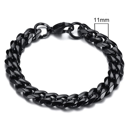 Curb Link Chain Stainless Steel Bracelet in Black - 11mm