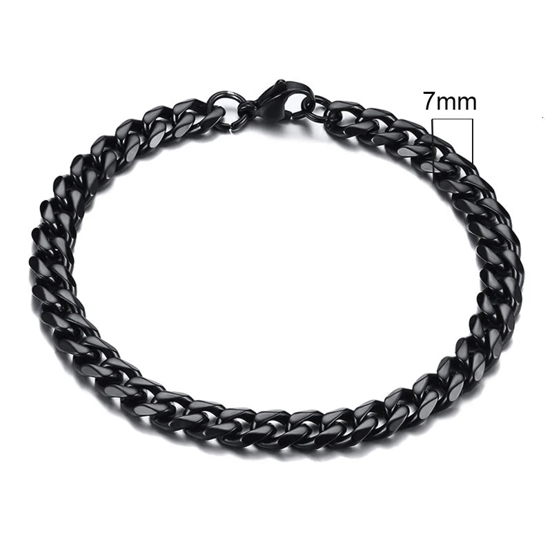 Curb Link Chain Stainless Steel Bracelet in Black - 7mm