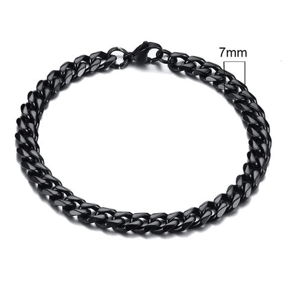 Curb Link Chain Stainless Steel Bracelet in Black - 7mm