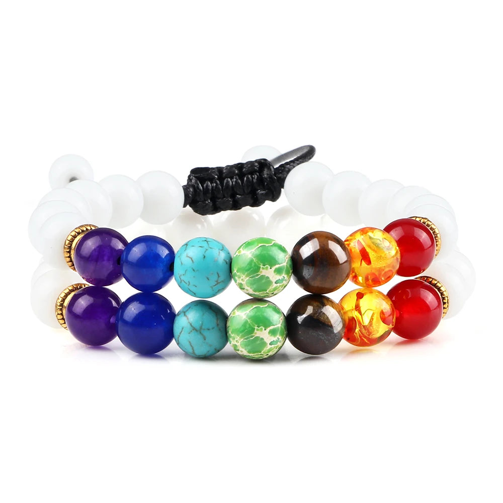 2Pcs Set - 7 Chakra Natural Stone Beaded Bracelets