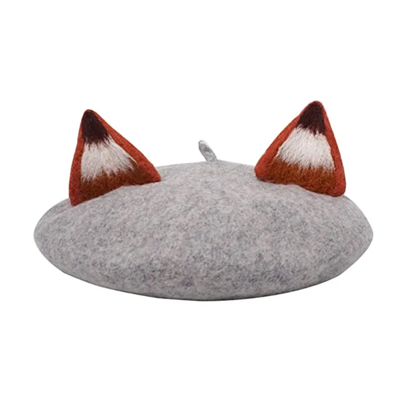 Fox Ear Wool French Beret Hat