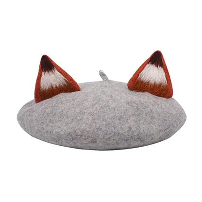 Fox Ear Wool French Beret Hat