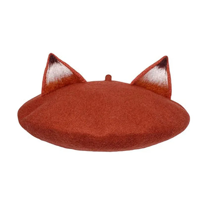 Fox Ear Wool French Beret Hat