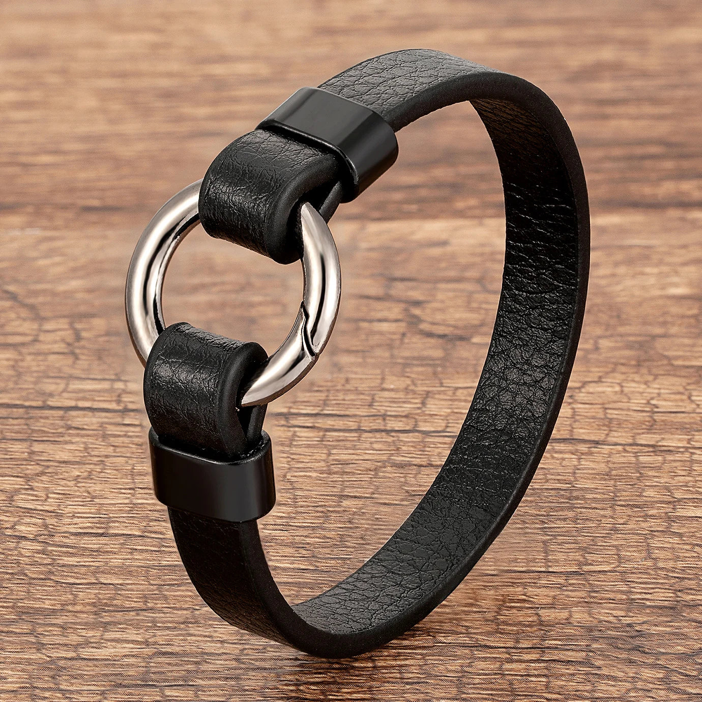 Genuine Leather Bracelet with Round Spring Clasp