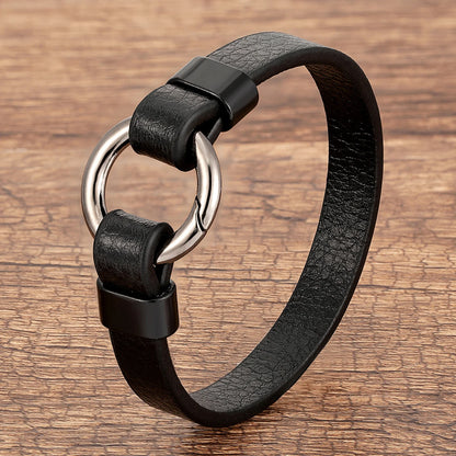 Genuine Leather Bracelet with Round Spring Clasp