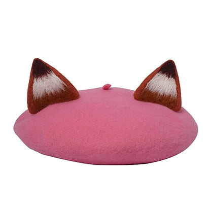 Fox Ear Wool French Beret Hat