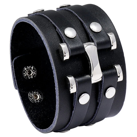 Rock Punk Wide Band Leather Cuff Bracelet