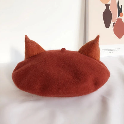 Fox Ear Wool French Beret Hat