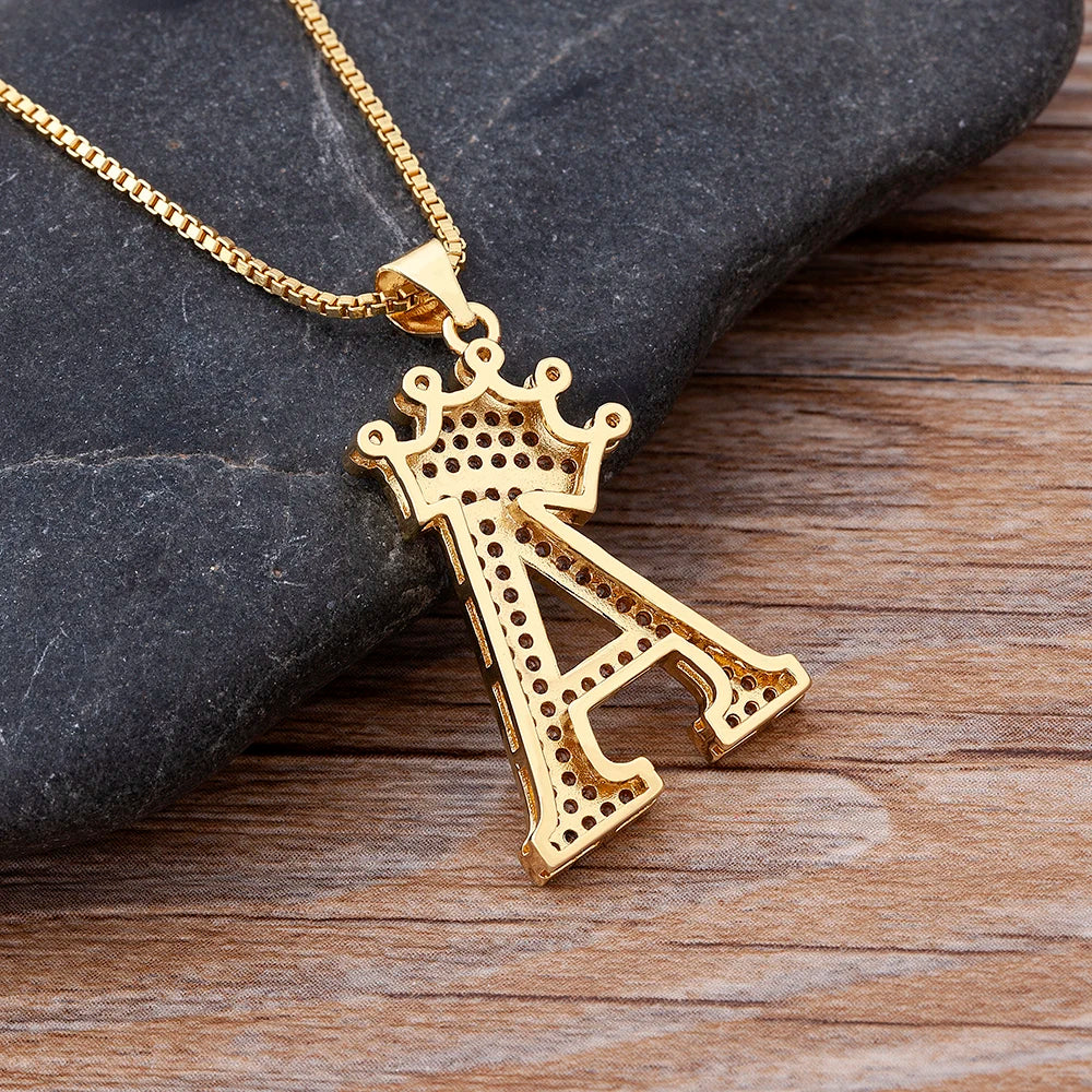 Cubic Zirconia Crown Initials Pendant Necklace