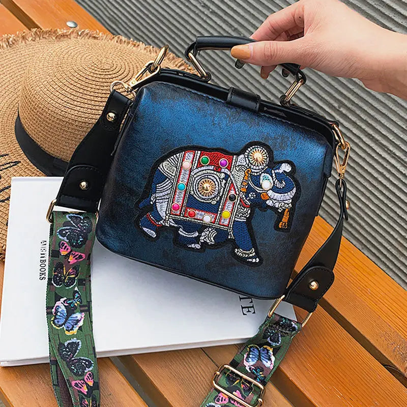 Elephant Embroidered Crossbody Bag
