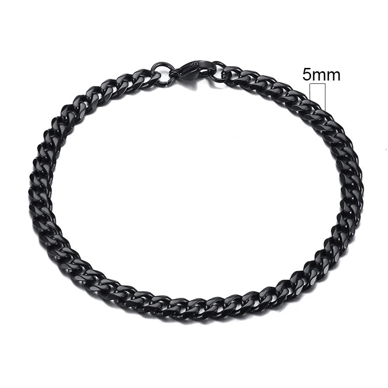 Curb Link Chain Stainless Steel Bracelet in Black - 5mm