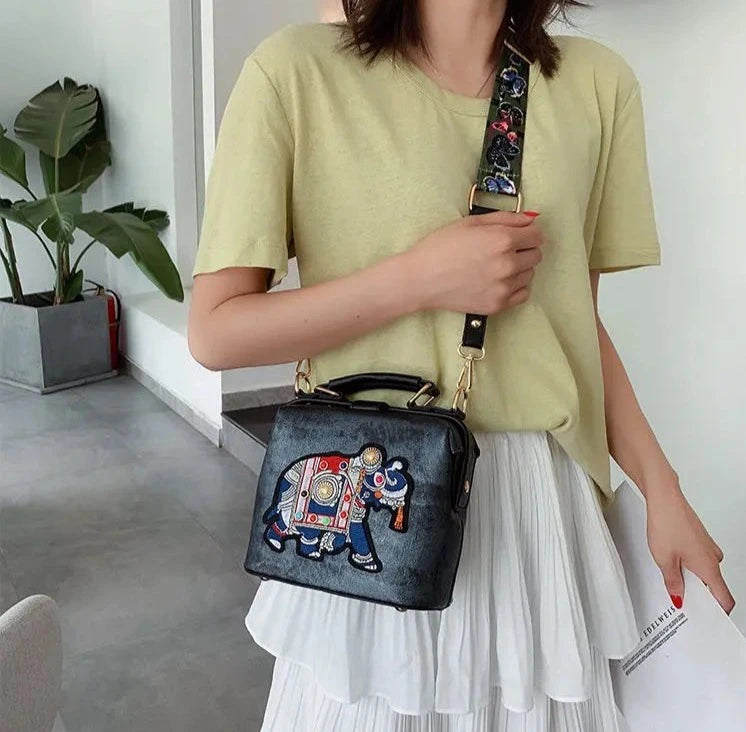 Elephant Embroidered Crossbody Bag