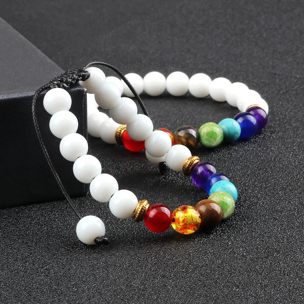 2Pcs Set - 7 Chakra Natural Stone Beaded Bracelets