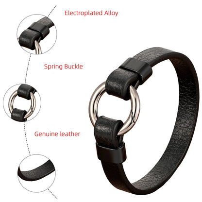 Genuine Leather Bracelet with Round Spring Clasp