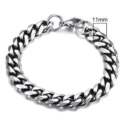 Curb Link Chain Stainless Steel Bracelet in Vintage Silver - 11mm