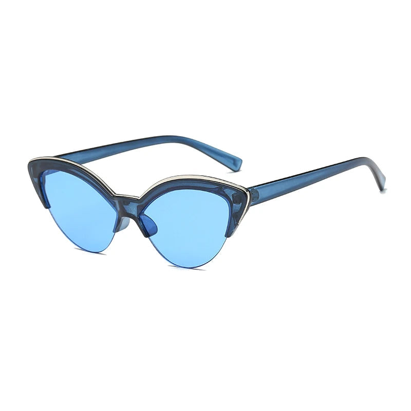 Blue cat-eye sunglasses on a white background