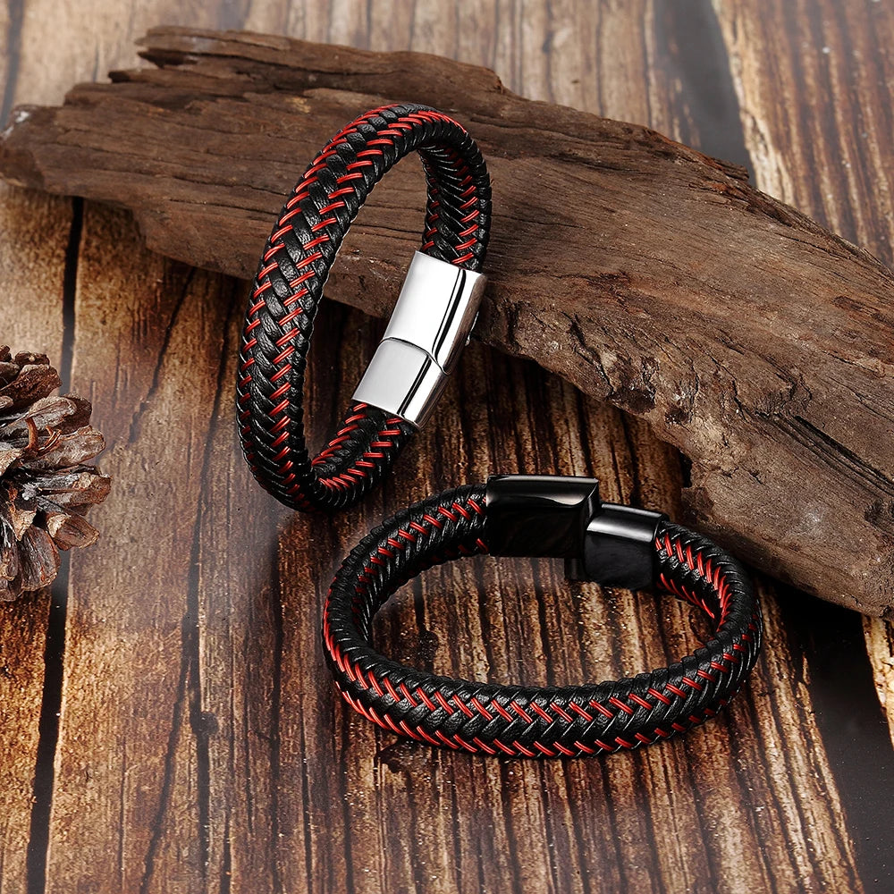Braided Leather Magnetic Buckle Bracelet