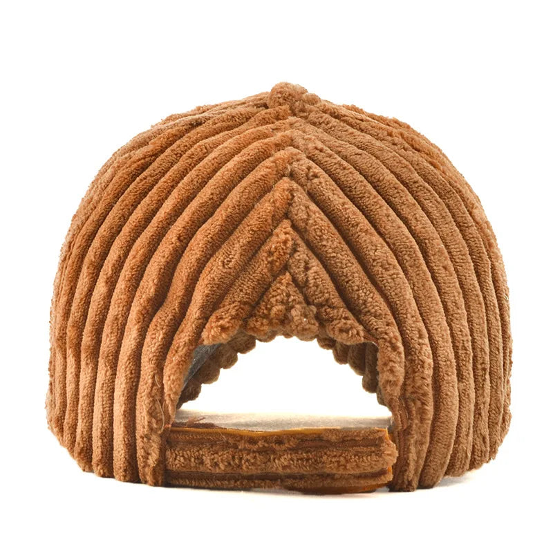 Brown ribbed design baseball cap on a white background