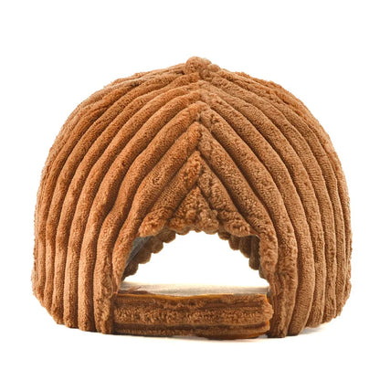 Brown ribbed design baseball cap on a white background