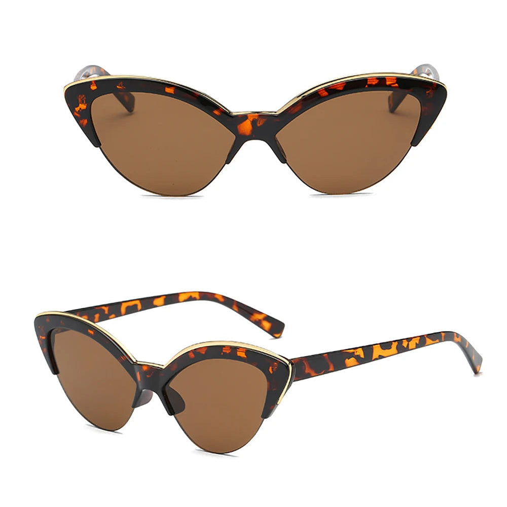 Leopard print sunglasses with brown lenses on a white background