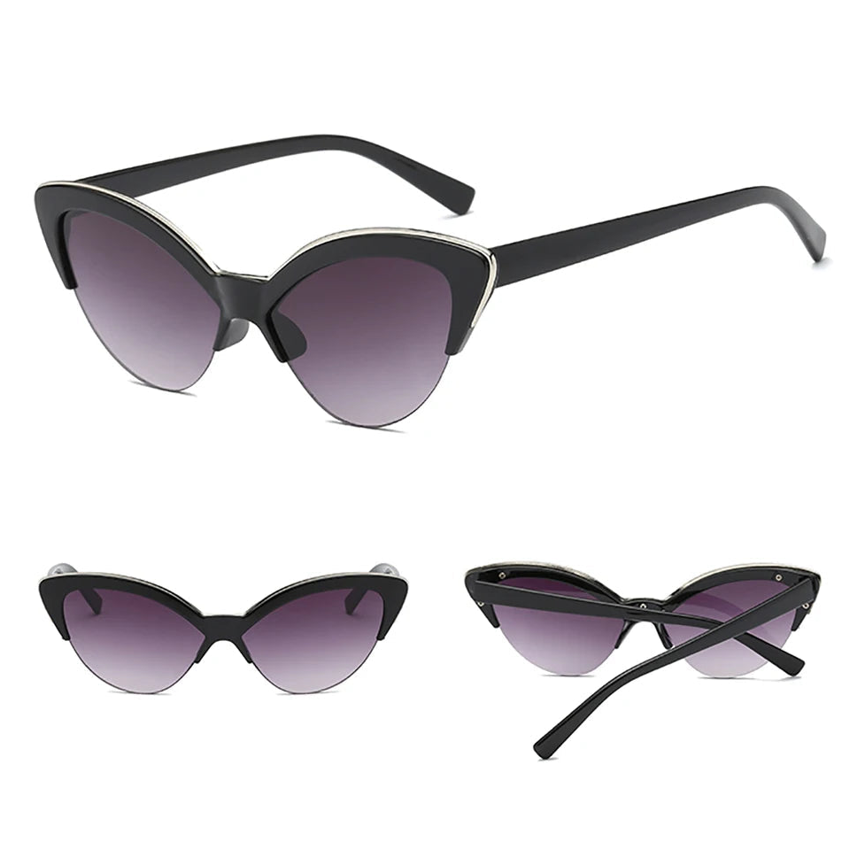 Black cat-eye sunglasses with gradient lenses on a white background