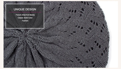 Grey knit beret with unique design on a white background