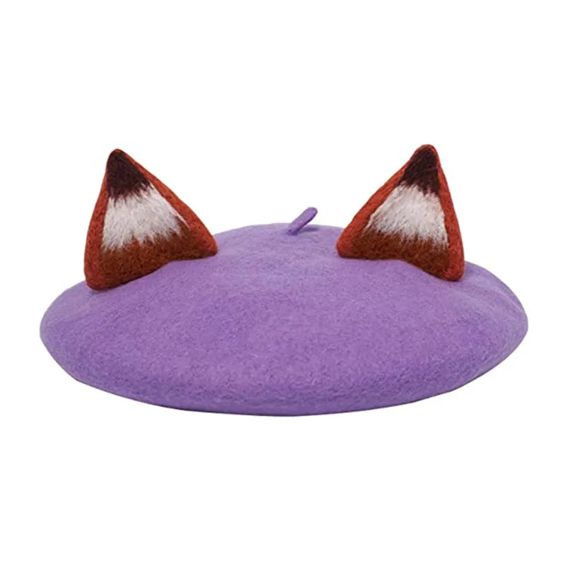 Fox Ear Wool French Beret Hat