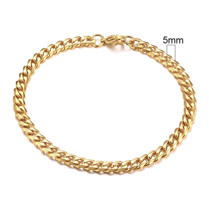 Curb Link Chain Stainless Steel Bracelet in Gold - 5mm