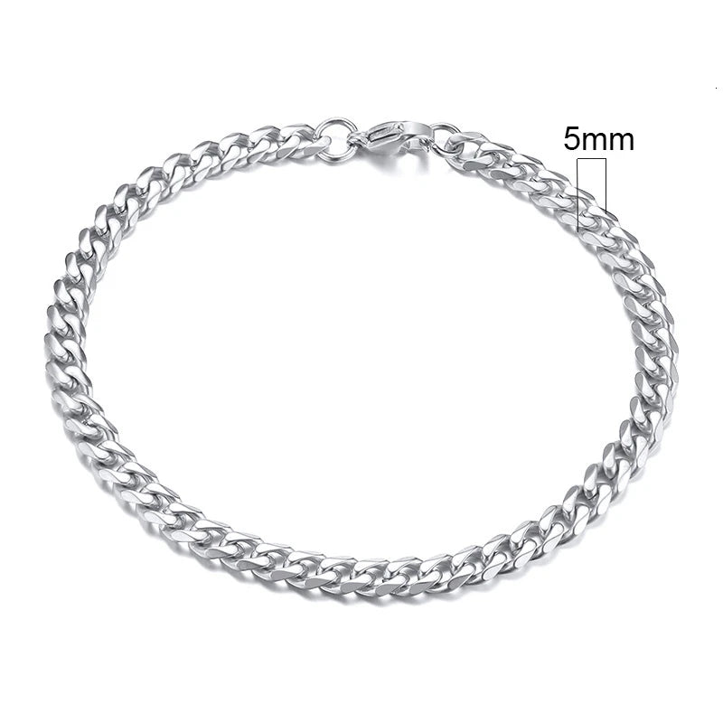 Curb Link Chain Stainless Steel Bracelet in Silver - 5mm