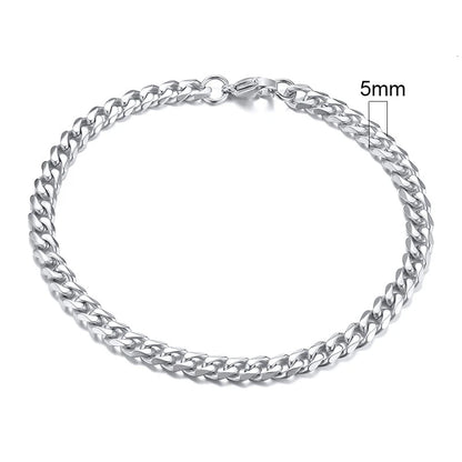 Curb Link Chain Stainless Steel Bracelet in Silver - 5mm