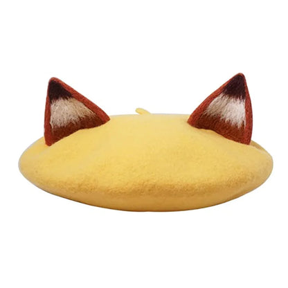 Fox Ear Wool French Beret Hat