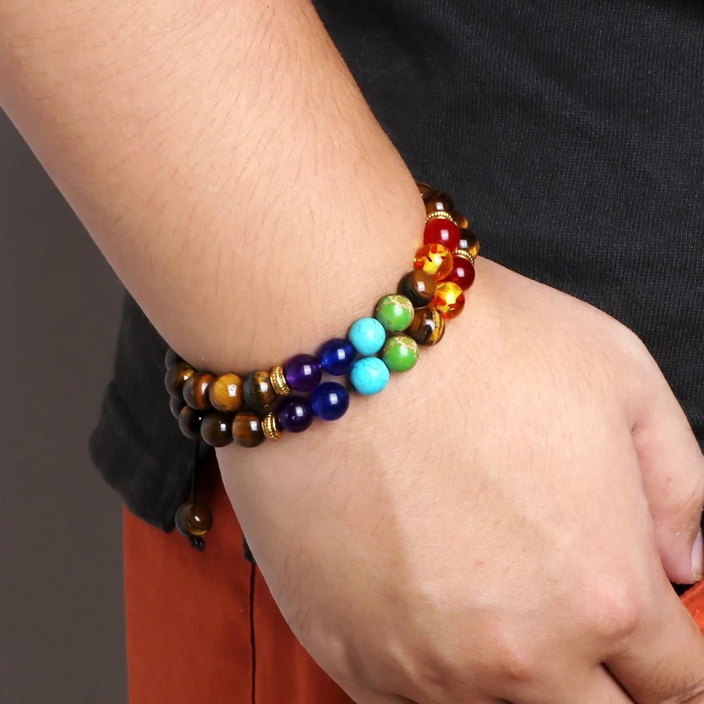 2Pcs Set - 7 Chakra Natural Stone Beaded Bracelets