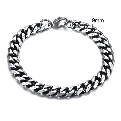 Curb Link Chain Stainless Steel Bracelet in Vintage Silver - 9mm