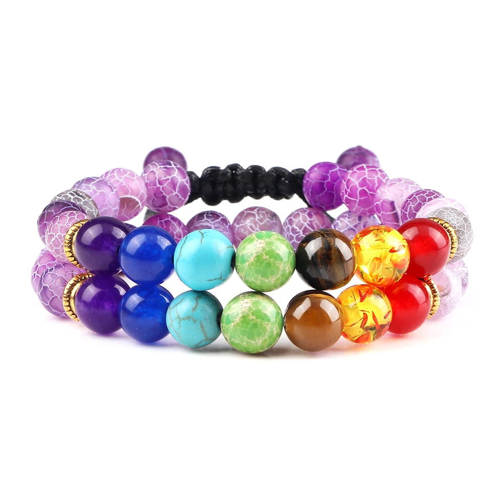 2Pcs Set - 7 Chakra Natural Stone Beaded Bracelets