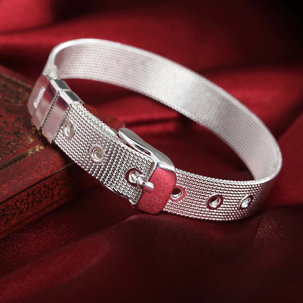 Sterling Silver Mesh Belt Buckle Bracelet