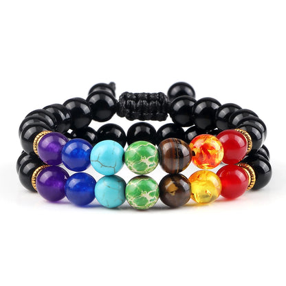 2Pcs Set - 7 Chakra Natural Stone Beaded Bracelets