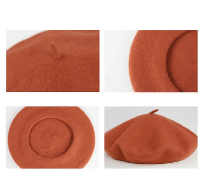 Brown beret shown from multiple angles on a white background