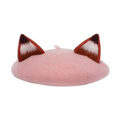 Fox Ear Wool French Beret Hat