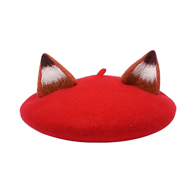 Fox Ear Wool French Beret Hat